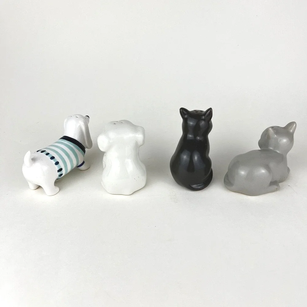 Ceramic Dog and Cat Salt and Pepper Shaker Set Cute Animal Kitchen Decor